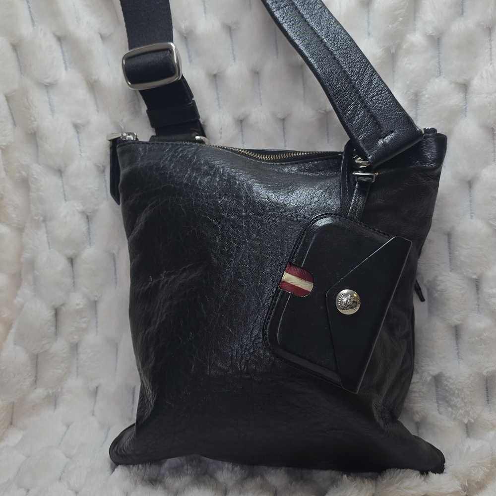 Bally Black Leather Crossbody Bag with Stripe Accent